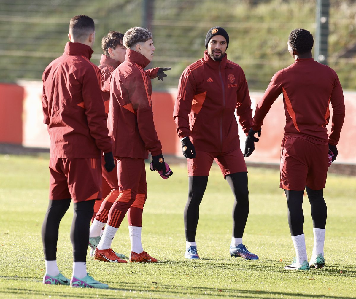 Sofyan Amrabat watches on in training.